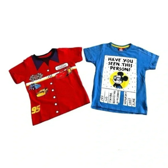 Lot of 2 Disney tees Mickey Mouse and Lightning McQueen  size 4/5 yo - Picture 1 of 4